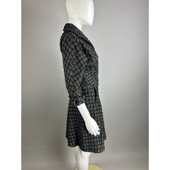 Vtg 50s R&K Gray Black Checker Wool Fit Flare Button Dress Size Small Womens - Picture 5 of 8